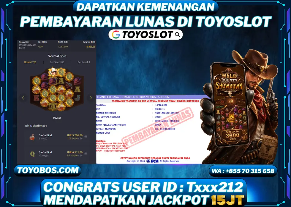 TOYOSLOT - BUKTI KEMENANGAN Wild Bounty Showdown Rp15,000,000,- LUNAS
